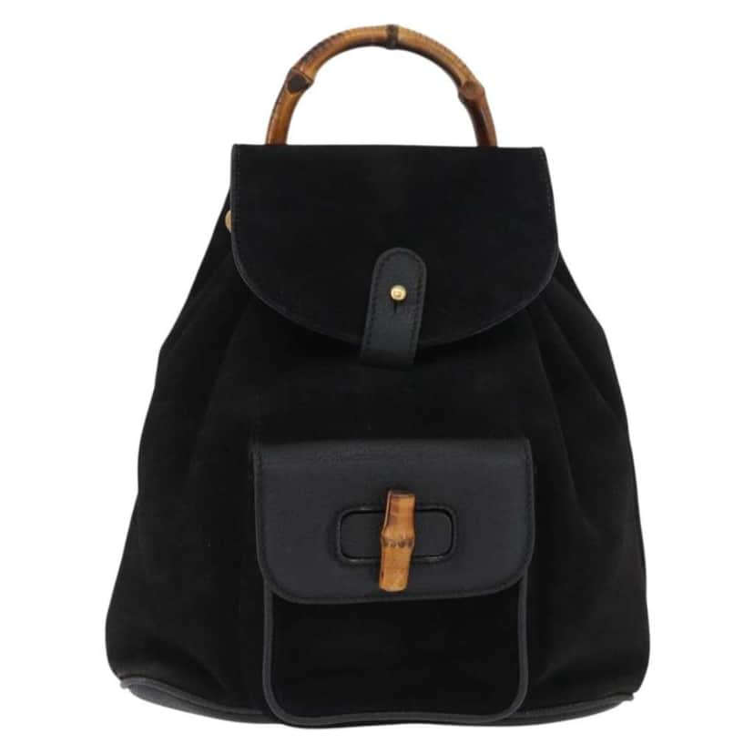 Gucci Gucci bamboo backpack Black Suede Good condition - Front View