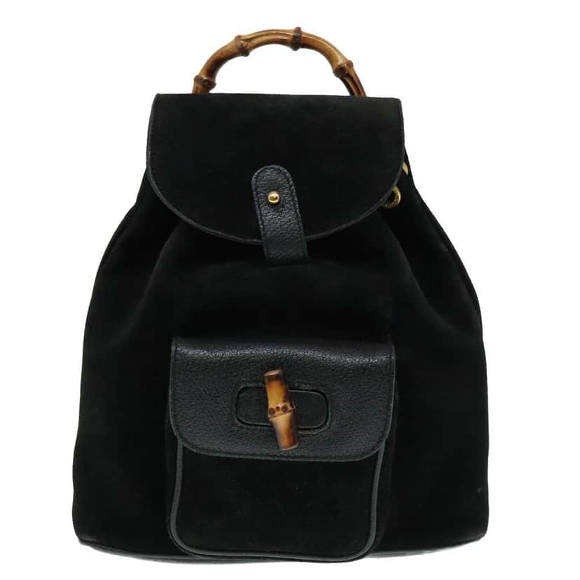 Gucci Gucci bamboo backpack Black Suede Good condition - Front View
