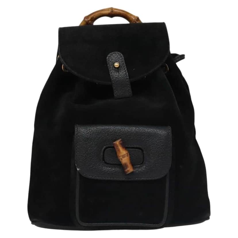 Gucci Gucci bamboo backpack Black Suede Good condition - Front View