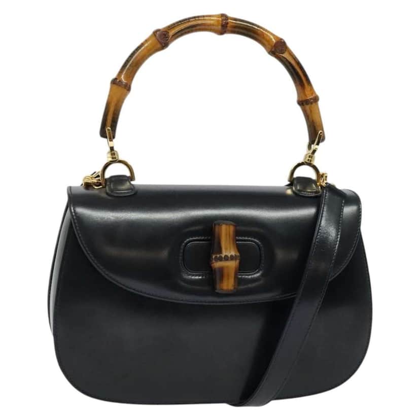 Gucci Vintage Convertible Bamboo Top Handle Bag Navy Leather Good condition - Front View
