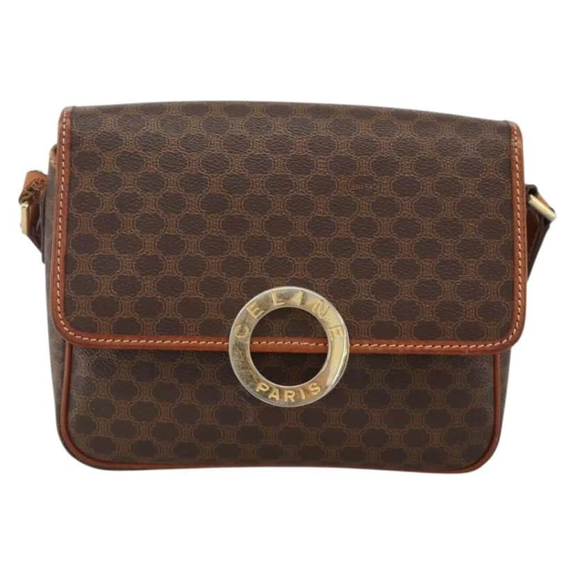 Celine Vintage Macadam Circle Logo Shoulder Bag Brown Canvas Fair condition - Front View