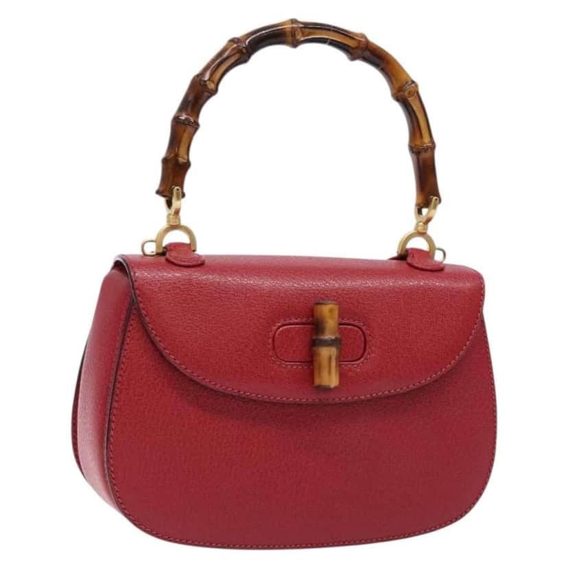 Gucci Vintage Convertible Bamboo Top Handle Bag Red Leather Good condition - Front View