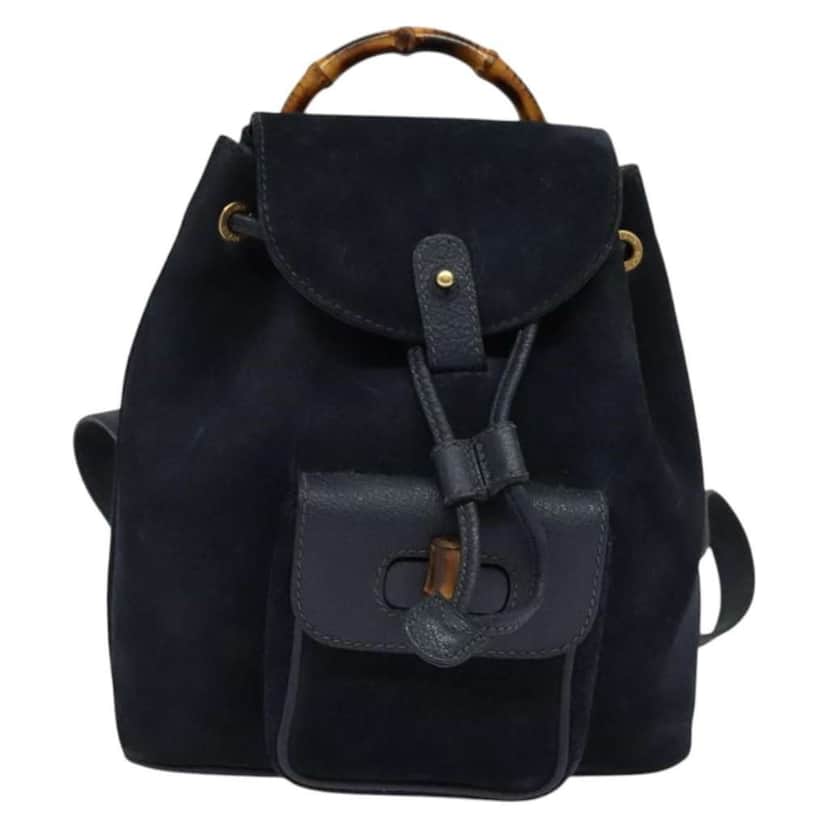 Gucci Gucci bamboo backpack Navy Suede Good condition - Front View