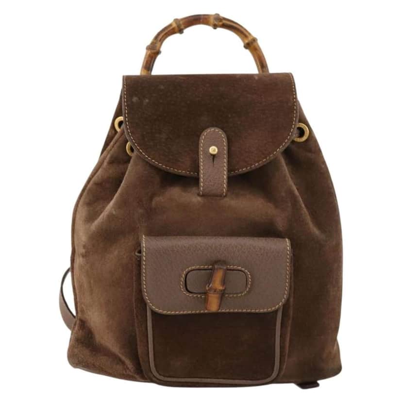 Gucci Gucci bamboo backpack Brown Suede Good condition - Front View