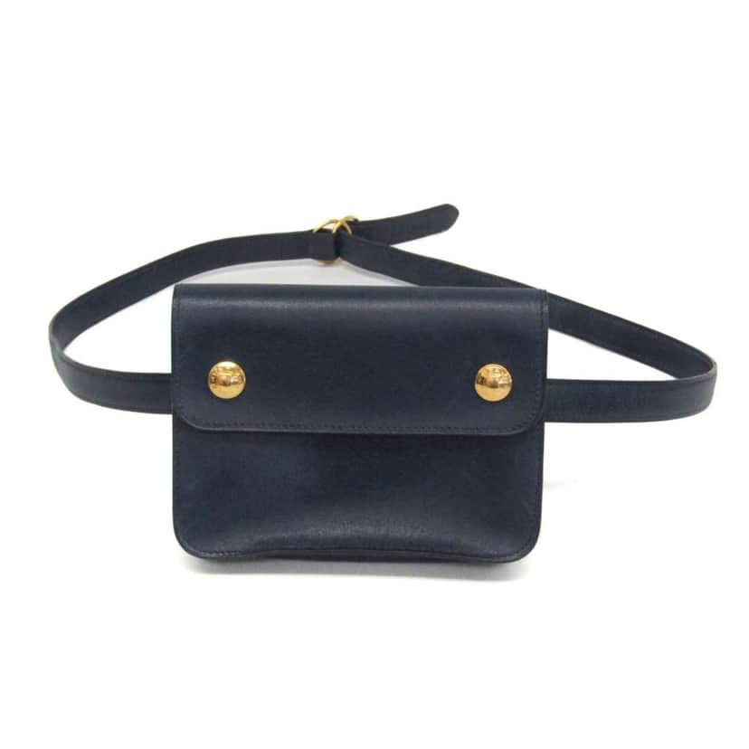 Hermès Pochette Green Belt Bag Navy Leather Good condition - Front View