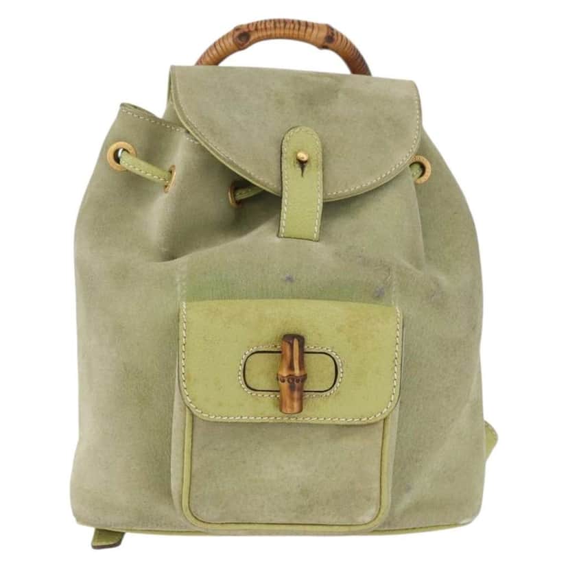 Gucci Gucci bamboo backpack Green Suede Good condition - Front View