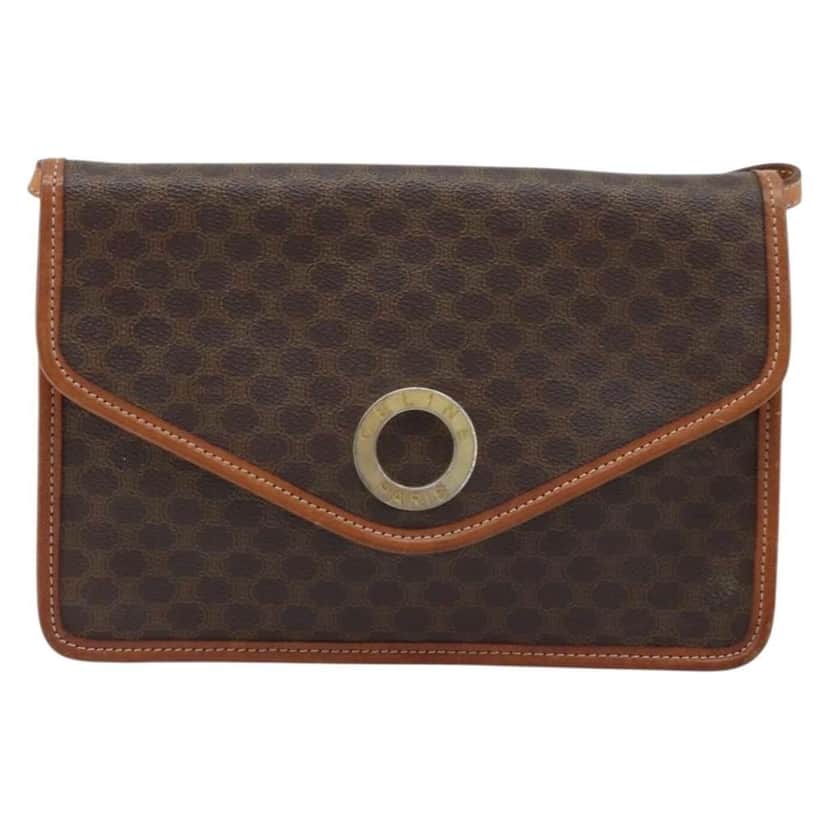 Celine Vintage Macadam Circle Logo Shoulder Bag Brown Canvas Good condition - Front View