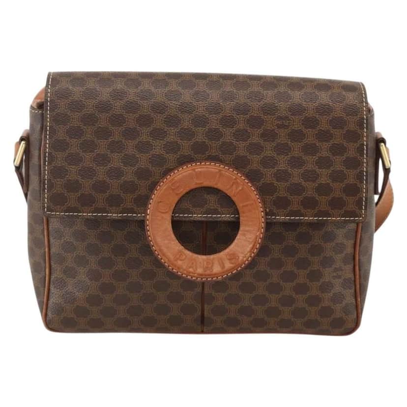 Celine Vintage Macadam Circle Logo Shoulder Bag Brown Canvas Good condition - Front View