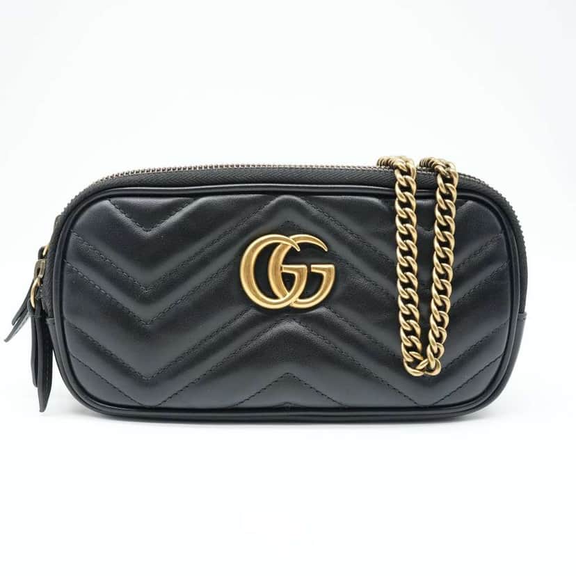 Gucci GG Marmont Triple Zip Bag Black Leather Fair condition - Front View