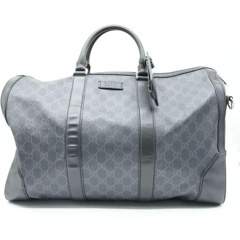 Gucci Black GG Supreme Canvas and Leather Large Carry On Duffel Bag Black Canvas Good condition - Front View