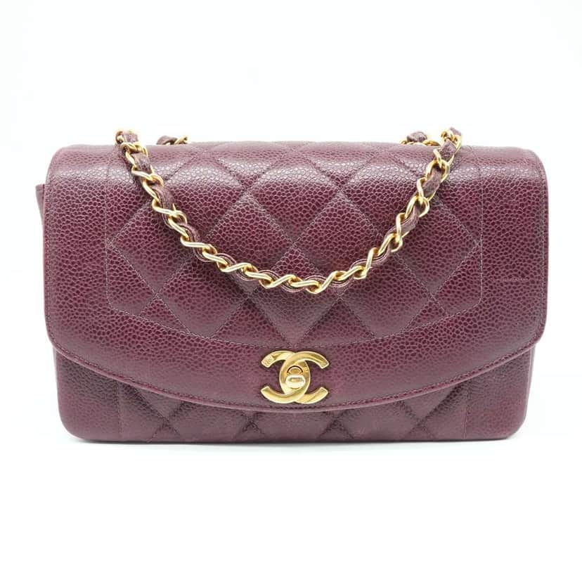 Chanel Chanel Diana Flap Bag Caviar Skin Burgundy Vintage Burgundy Fair condition - Front View