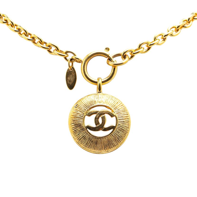Chanel Gold Plated CC Round Pendant Necklace