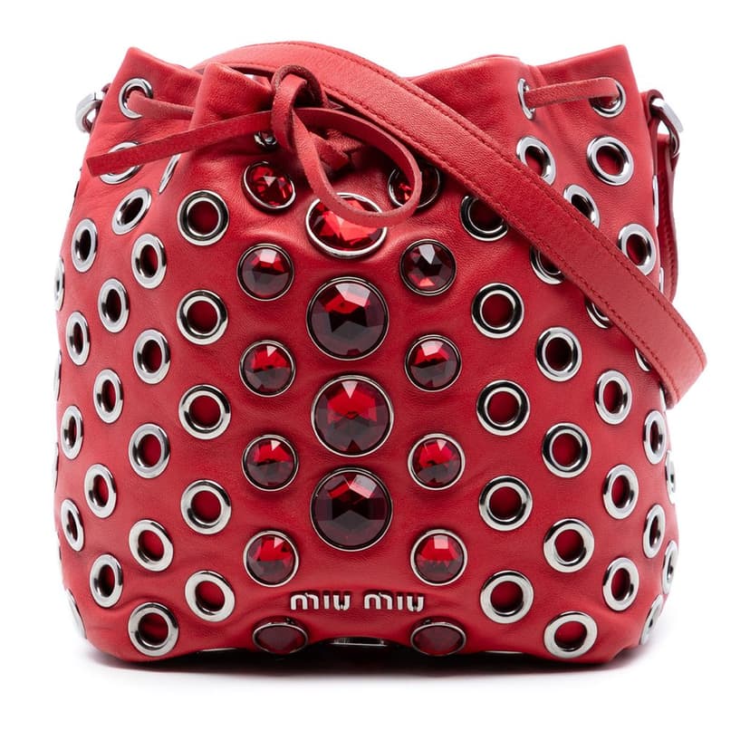 Miu Miu Jeweled Nappa Grommet Starlight Bucket Bag