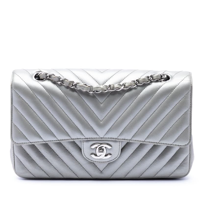 Chanel Medium Classic Chevron Metallic Caviar Double Flap