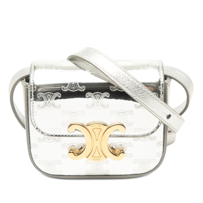 Celine Mini Triomphe Metallic Calfskin Claude Crossbody