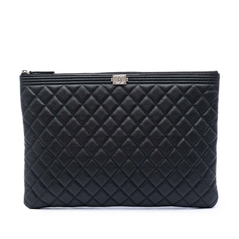 Chanel Large Quilted Caviar Boy O Case Clutch