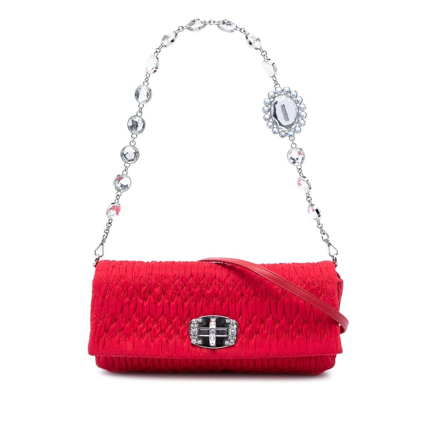 Miu Miu Matelasse Nylon Crystal Chain Satchel