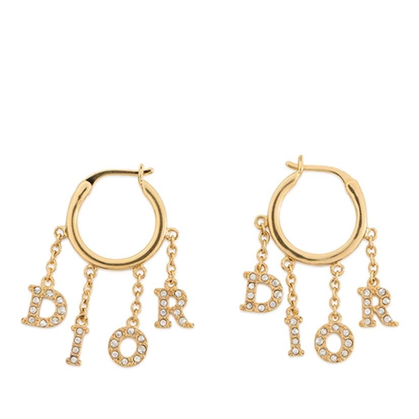 Dior Dio(r)evolution Gold Plated Strass Drop Hoop Earrings