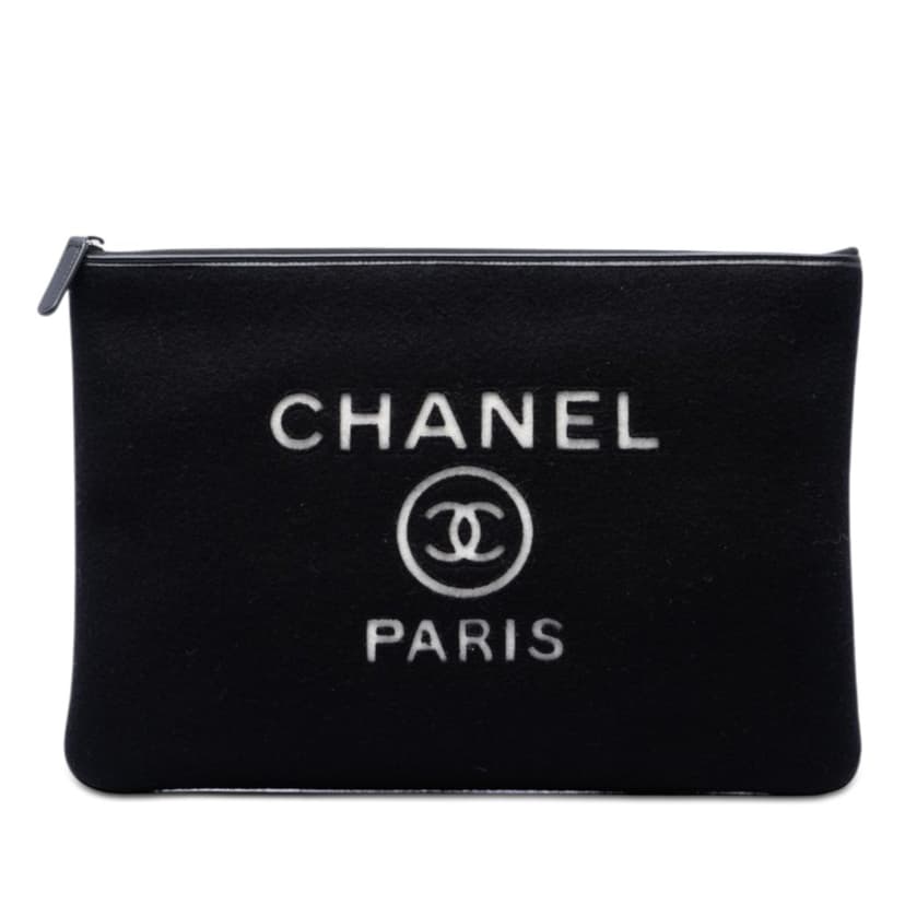Chanel Large Wool Felt Deauville O Case Clutch