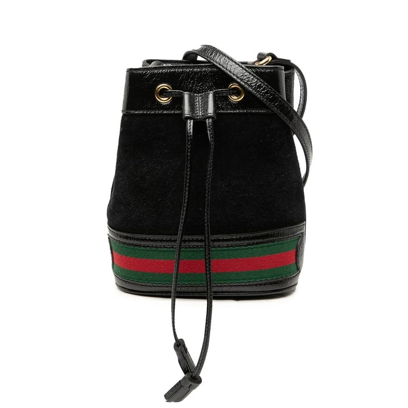 Gucci Mini Suede and Patent Web Ophidia Bucket Bag
