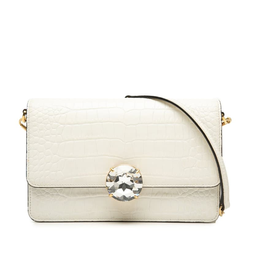 Miu Miu Croc Embossed Leather Crystal Solitaire Crossbody