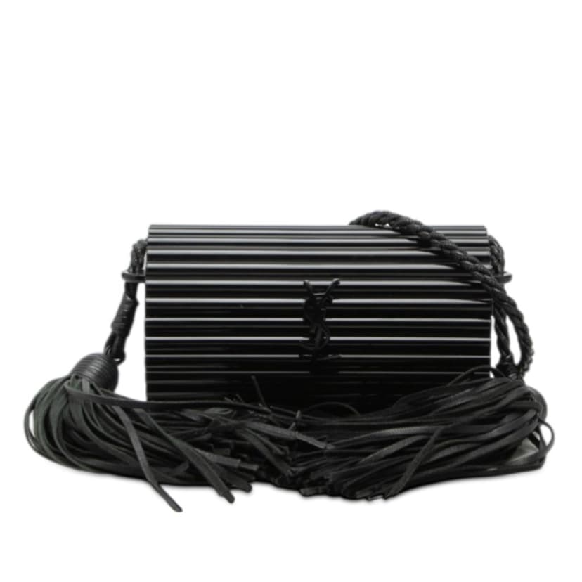 Saint Laurent Ribbed Acrylic Lambskin Fringe Monogram Monochrome Opium Box Bag