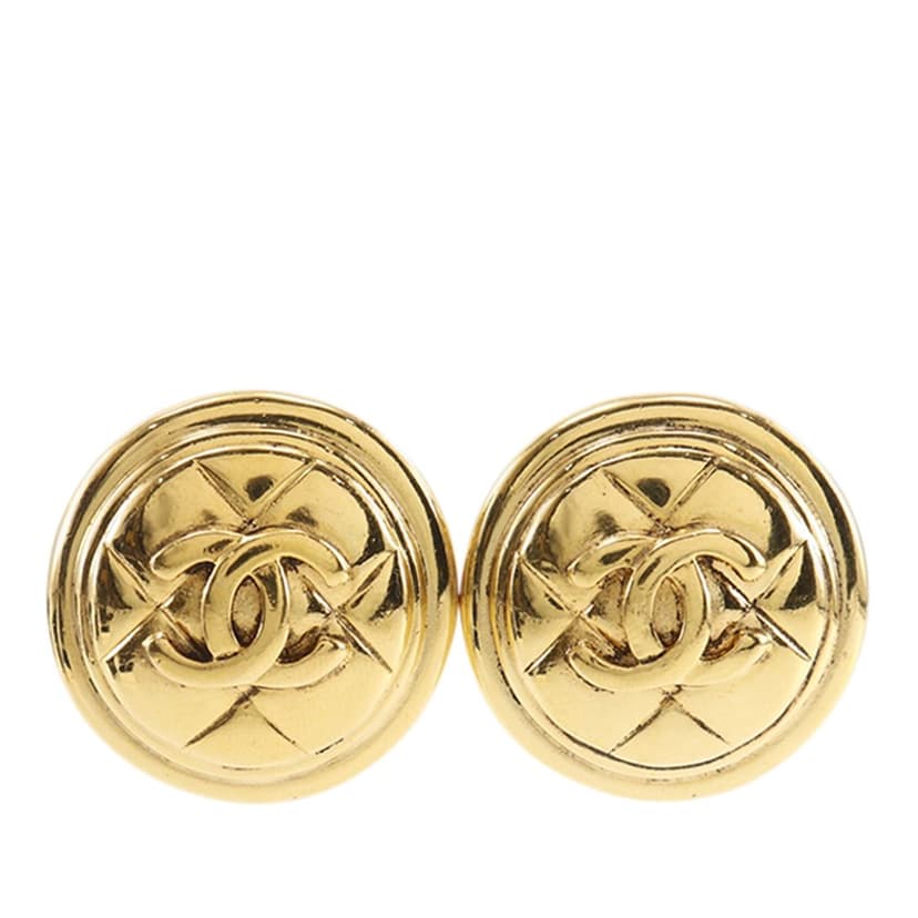 Chanel CC Gold Plated Quilted Round Clip On Earrings