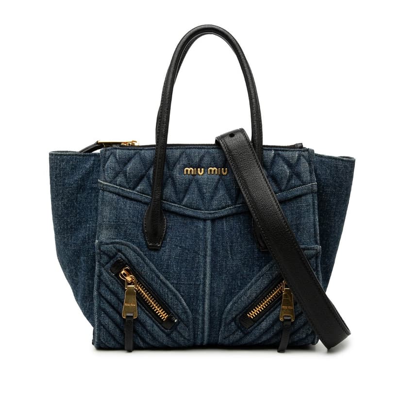 Miu Miu Small Matelasse Denim Biker Satchel