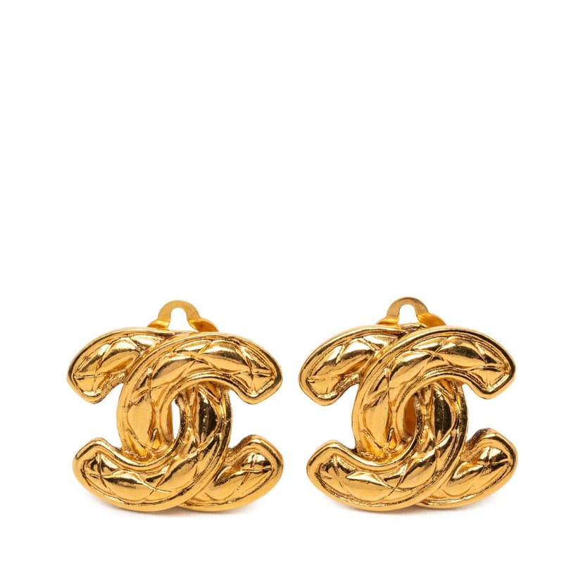 Chanel CC Quilted Gold Plated Clip On Earrings