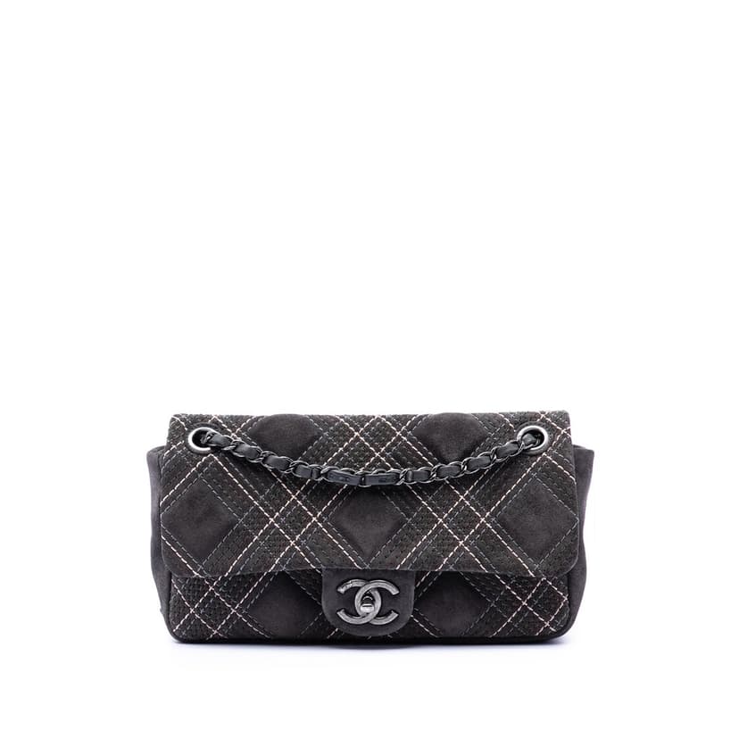 Chanel Paris Edinburgh Medium Stitched Suede Saltire Single Flap