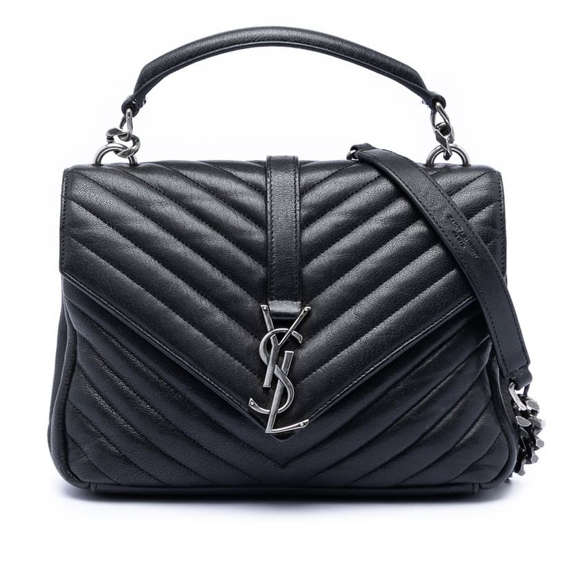 Saint Laurent Medium Chevron Sheepskin Monogram College Satchel