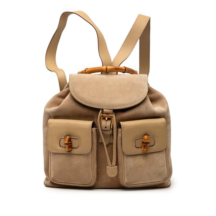 Gucci Suede Bamboo Drawstring Backpack