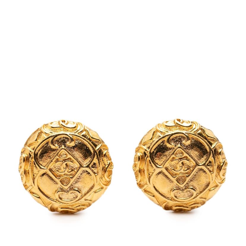 Chanel CC Gold Plated Round Clip On Earrings
