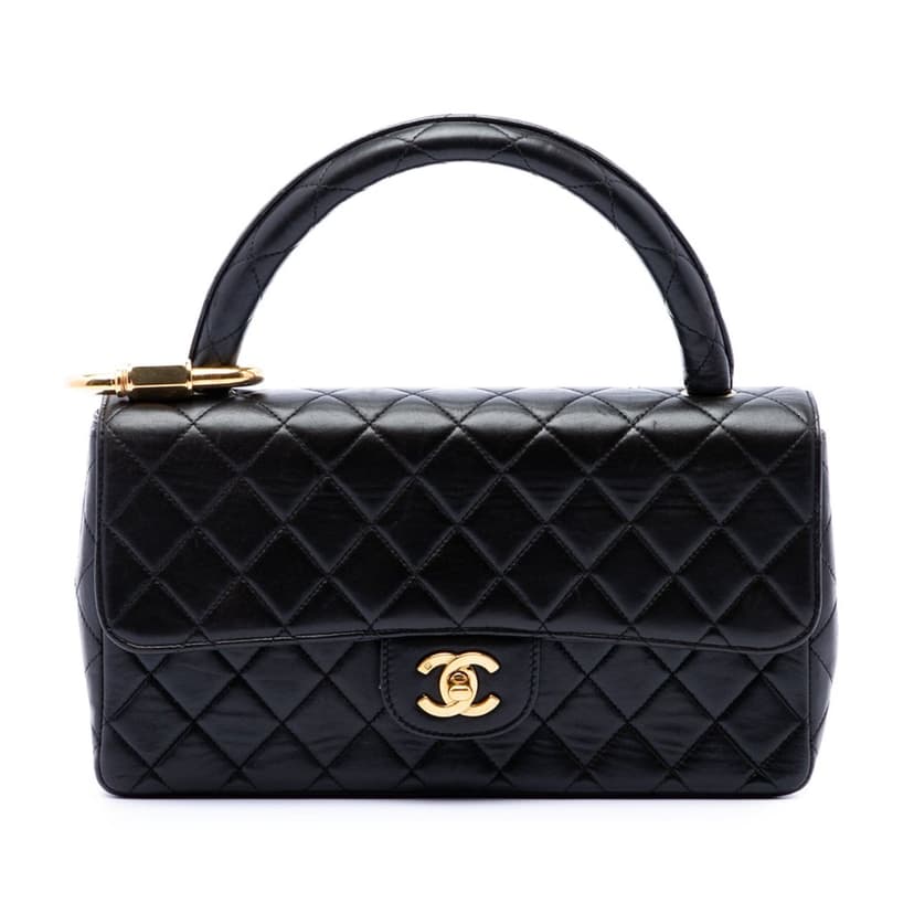 Chanel حقيبة كيلي بارنت متوسطة الحجم من جلد الخروف، بمقبض علوي