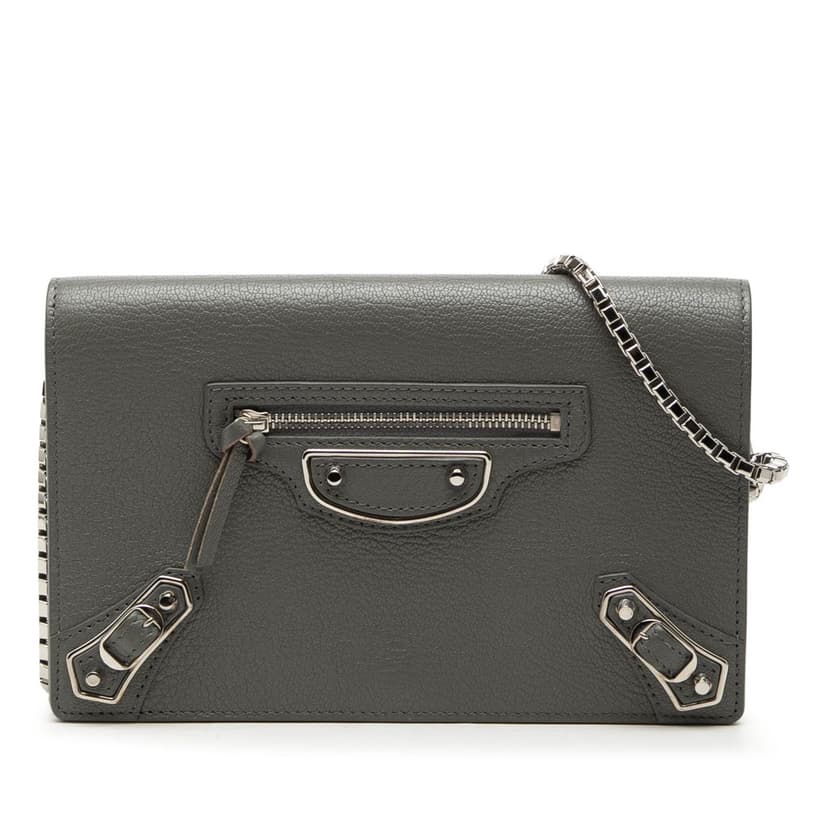 Balenciaga Chevre Motocross Metallic Edge Wallet on Chain