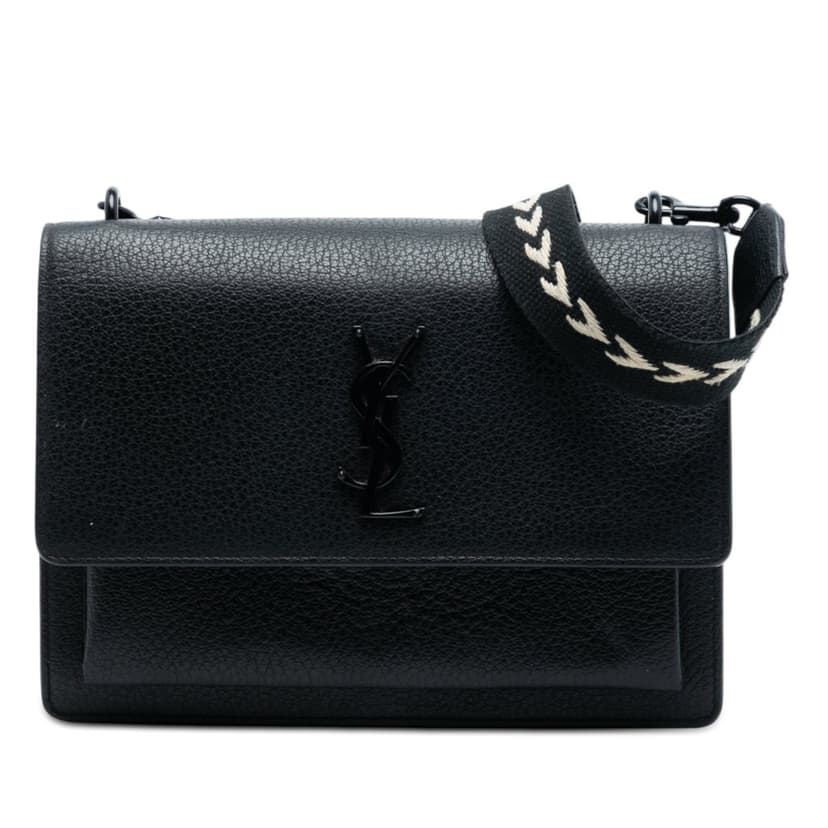 Saint Laurent Medium Grained Calfskin Guitar Strap Monogram Sunset Crossbody