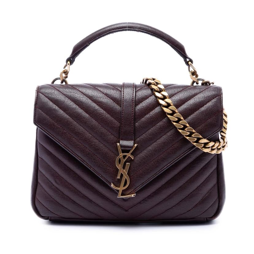 Saint Laurent Medium Chevron Sheepskin Monogram College Satchel