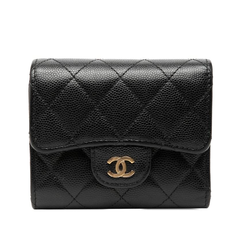 Chanel محفظة ثلاثية الطي من جلد الكافيار المبطن بشعار CC