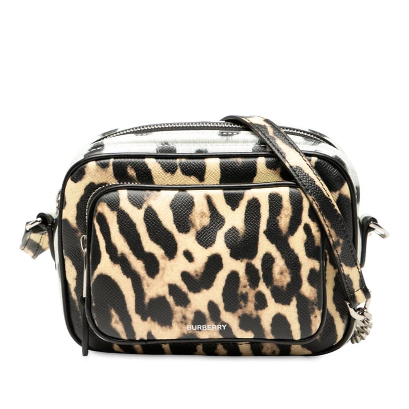 Burberry Leopard Printed Leather Camera Bag