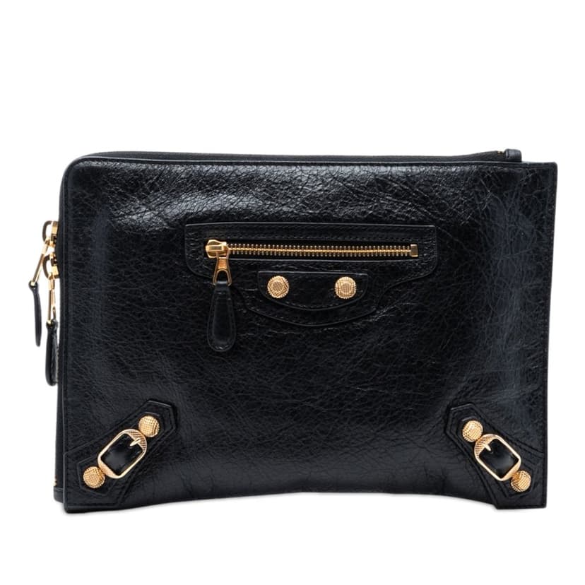 Balenciaga Lambskin Motocross Giant 12 Zip Around Flat Clutch