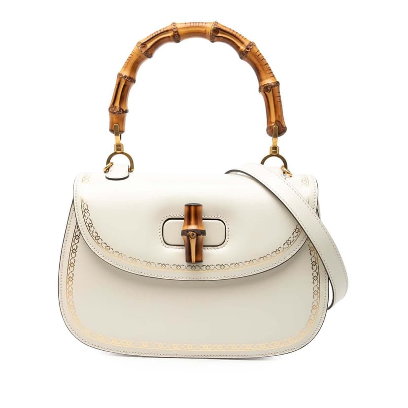 Gucci Calfskin Frame Print Bamboo Web Top Handle Bag