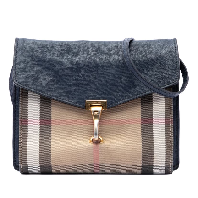 Burberry Small Leather and House Check Canvas Derby Macken Crossbody
