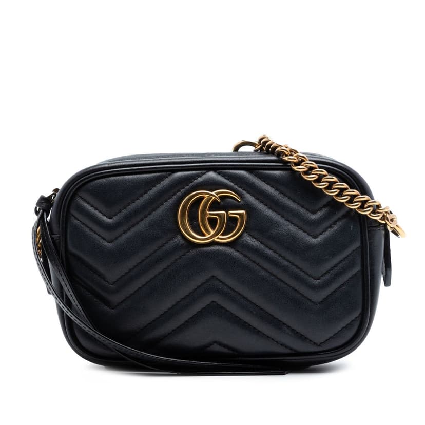 Gucci حقيبة كروس صغيرة من الجلد المبطن بنقشة GG مارمونت ماتيلاسيه