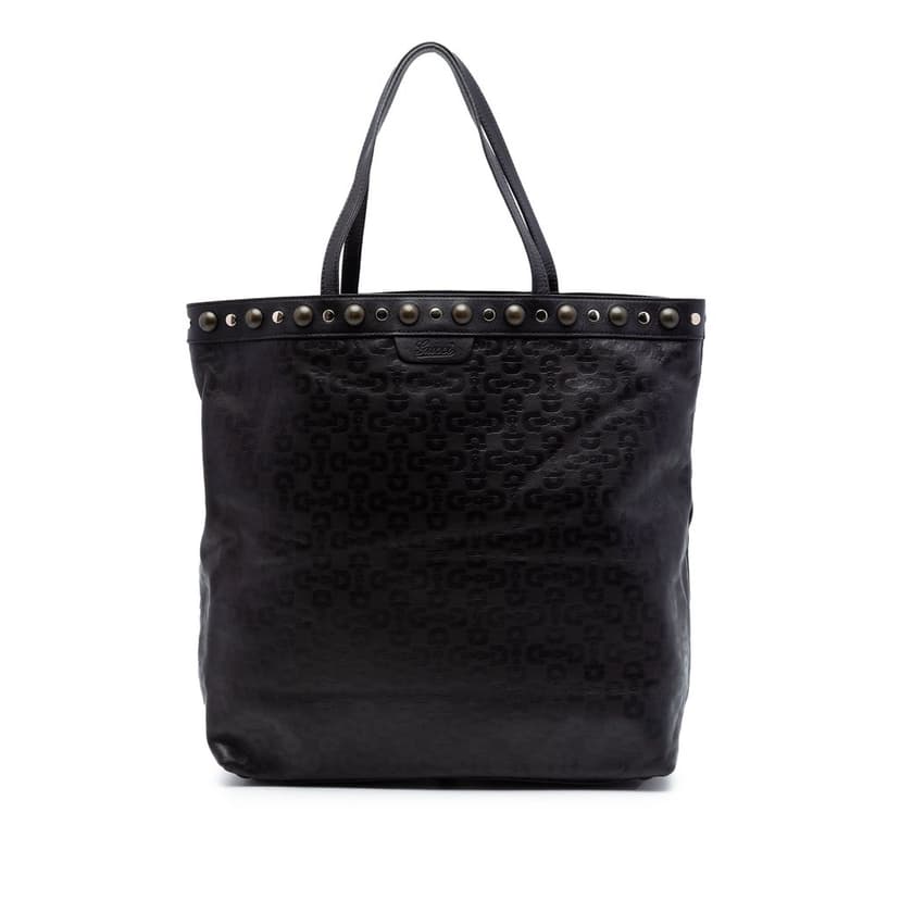 Gucci Embossed Studded Leather Horsebit Tote