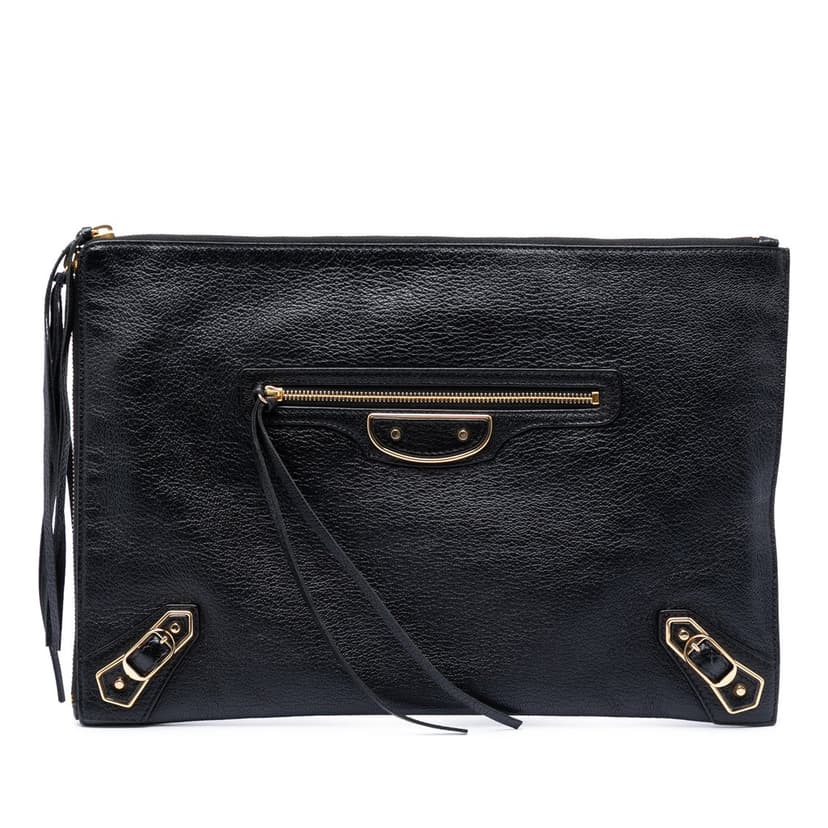 Balenciaga Goatskin Motocross Classic Metallic Edge Clutch