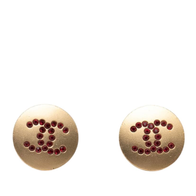 Chanel CC Gold Plated Crystals Push Back Earrings