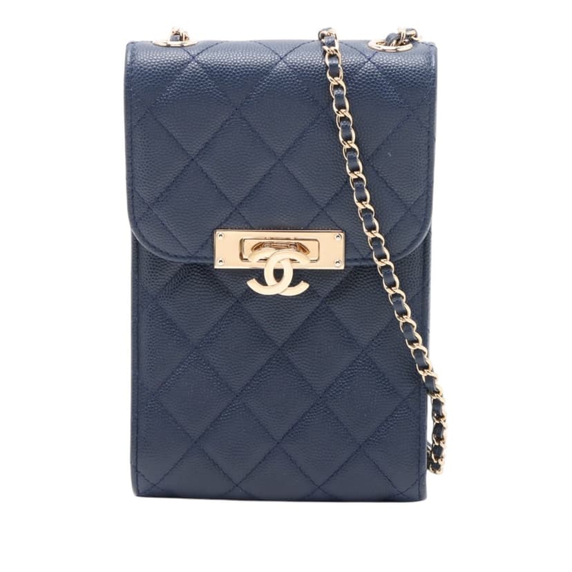 Chanel حامل هاتف من فئة جولدن كلاس بتصميم كافيار مبطن