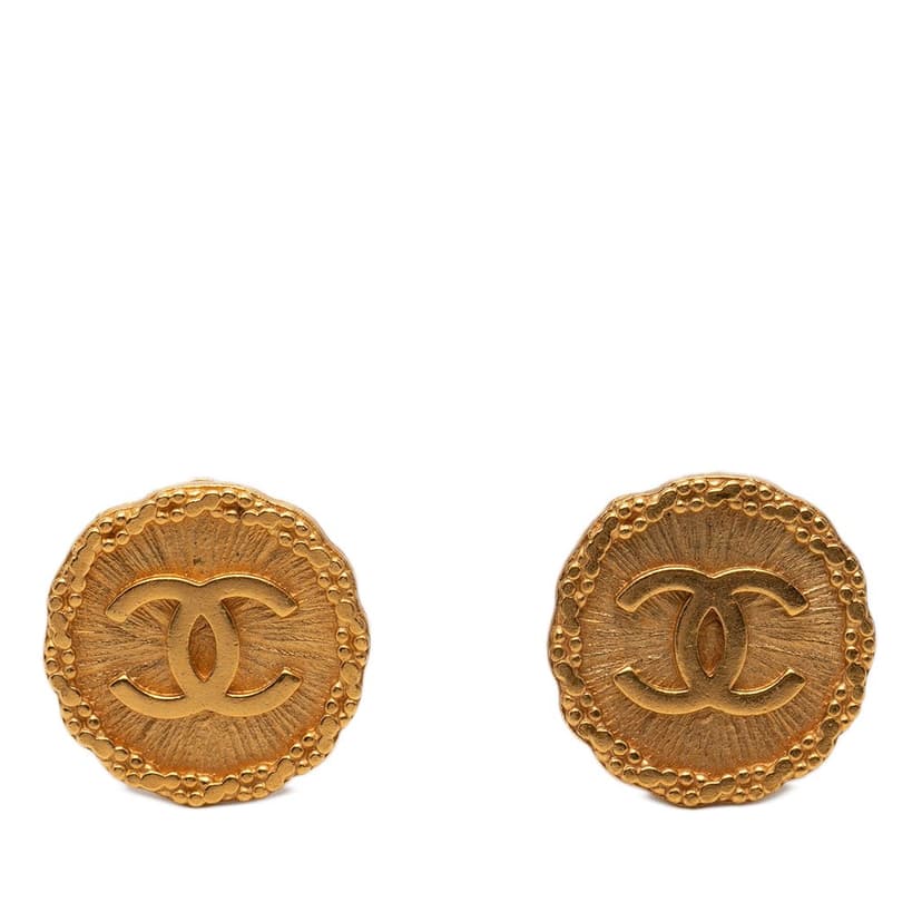 Chanel أقراط دائرية بمشبك مطلية بالذهب عيار CC