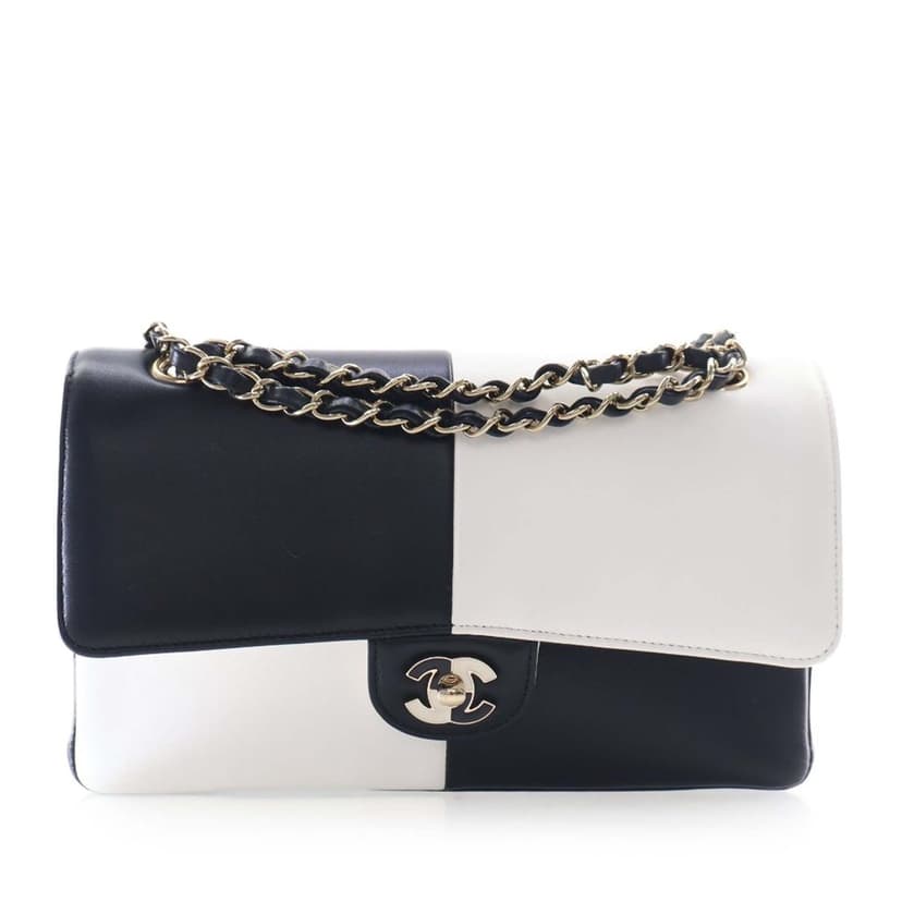 Chanel Medium Classic Bicolor Lambskin Geometric Colorblock Double Flap