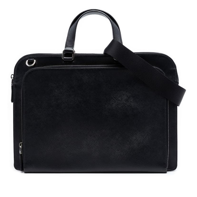 Prada Saffiano Cuir Travel Front Zip Pocket Briefcase